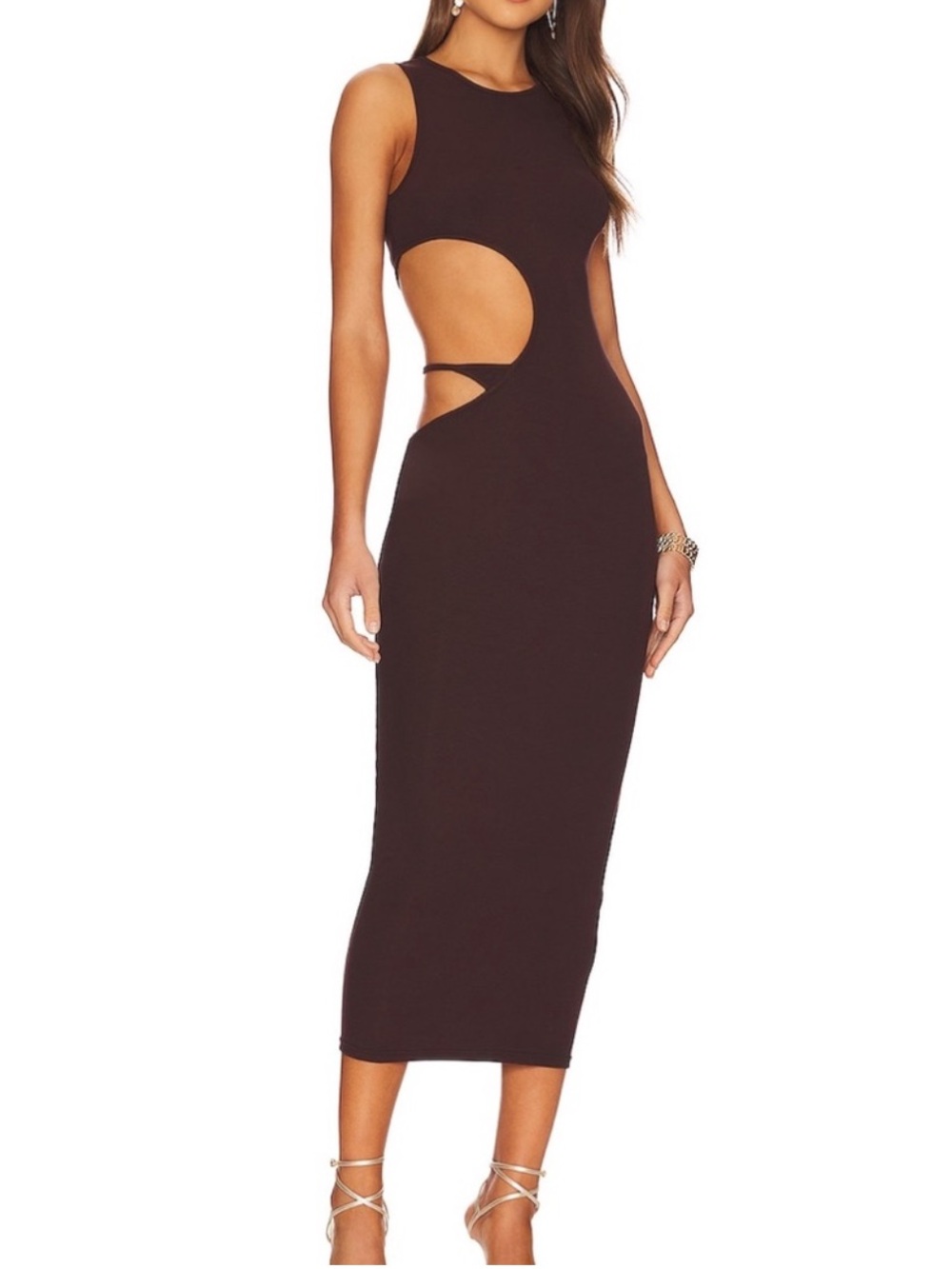 Sleeveless Cutout Midi Dress in Dark Brown